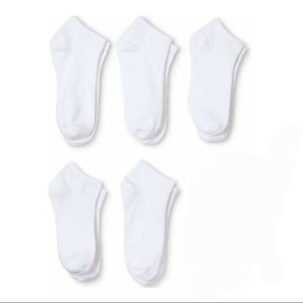 Sublimation No Show Ankle Socks, 5 pairs, all white. 98% Polyester. Includes Sock Jig. Ships free next business day!