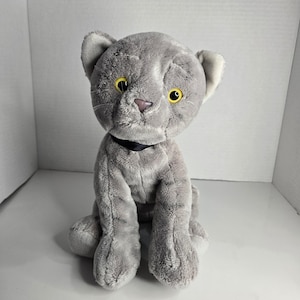 Applause Russ Grey Gray Cat Plush Stuffed Animal 49423 Realistic Black Collar