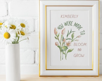 Positive Wall Art, Inspirational Print, Watercolor Motivational Print, Personalized Print, Floral Art Print, Plus Bonus Affirmations, Gift