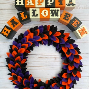 Handcrafted Halloween Felt Wreath: Black, Purple, Orange 19”