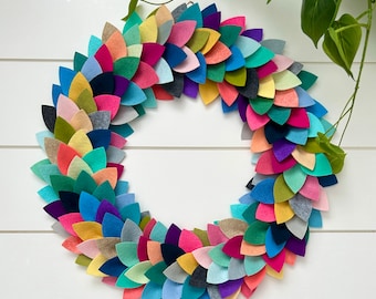 Rainbow Felt Wreath: Colorful Handmade Door or Wall Decor