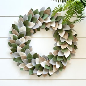 Handcrafted Felt Wreath: Modern Farmhouse Style, Neutral Colors (15", 17" or 19")