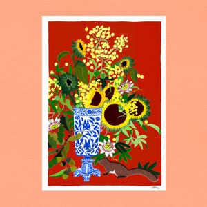 illustrazione di bouquet di girasoli, stampa artistica su carta in formato A4 o A3