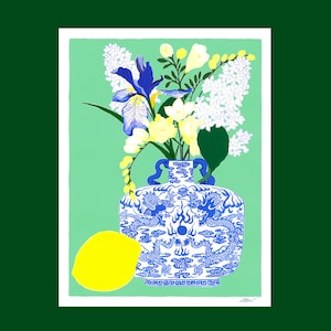 Bouquet d’iris affiche illustrée imprimée sur papier d’art format A3