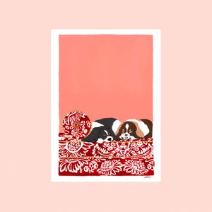 portrait de chiens cavaliers king-charles, illustration sur papier format A5