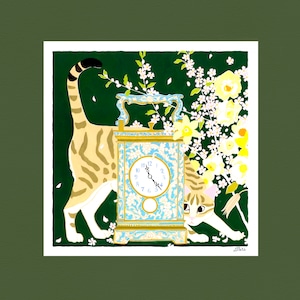 Illustrazione di Cat Time, stampa artistica su carta in formato quadrato