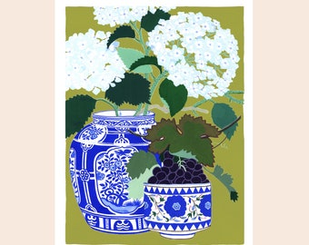 Hydrangea illustration art print on paper, A3 format