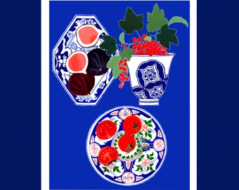 Figs and currants illustrated poster printed on A3 format art paper