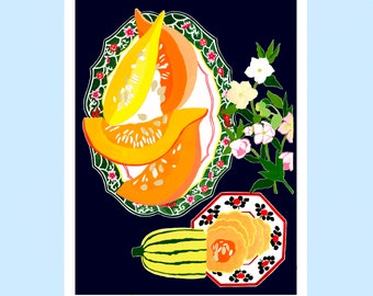 Póster ilustrado de calabaza y zapallo impreso en papel artístico A3