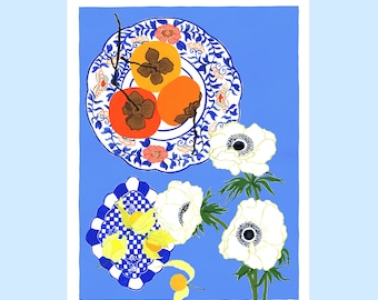 Bord met kaki, geïllustreerde poster gedrukt op A3-kunstpapier