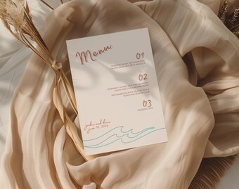 Beach Waves Wedding Menu Template, Editable Dinner Menu (Digital Download)