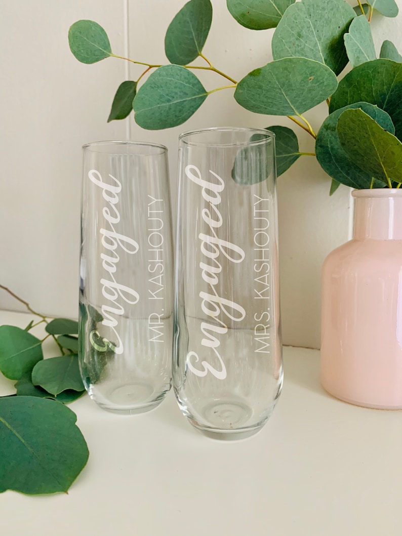 Personalized Engagement Champagne Flutes Permanent Etched Etsy