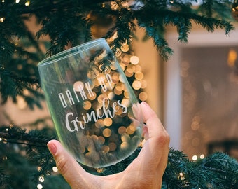 Etched "Drink Up Grinches" Wine Glass - Handmade Etched Holiday Glass - Christmas Wine Glass - Christmas Gifts - Etched Holiday Gifts