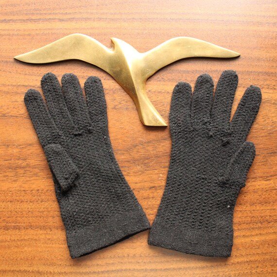 Helinca vintage black knit super stretchy gloves … - image 3