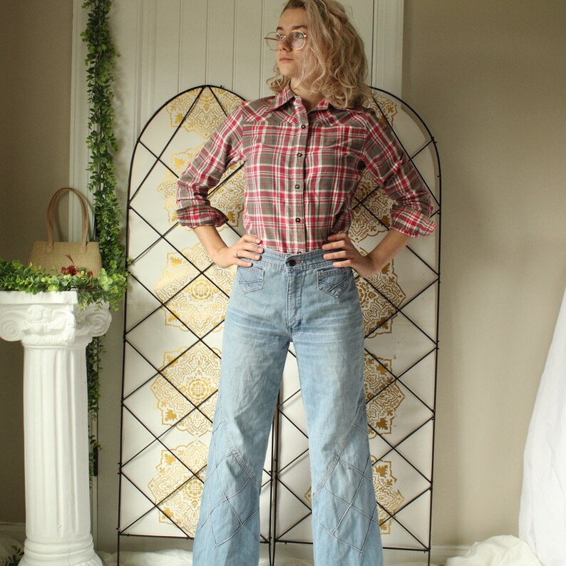 vintage flannel button down shirt with classic large pointed collar // sears roebuck and co / size xs / long sleeve / 1970s vintage top image 7