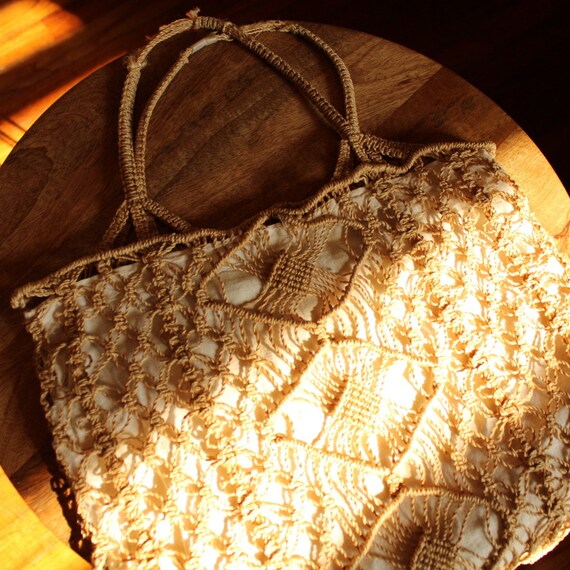 1970s vintage macrame large purse tote jute cotto… - image 2