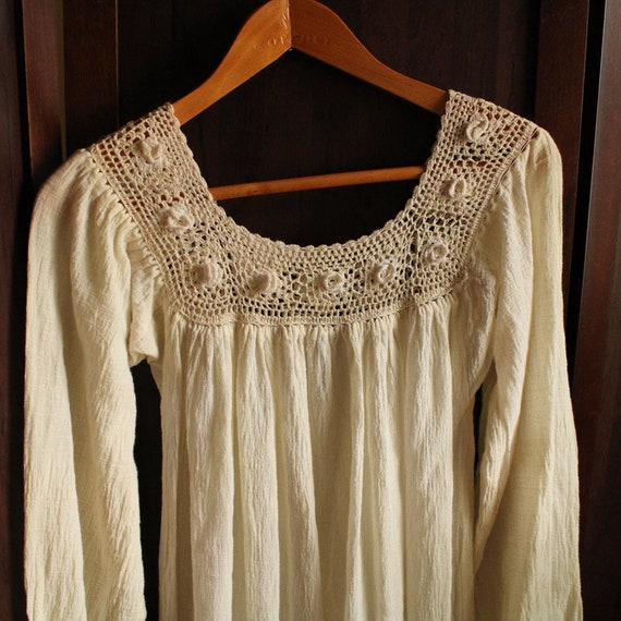 1970s vintage cream crochet indian cotton dress m… - image 9