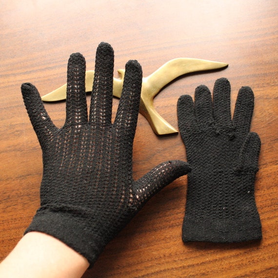 Helinca vintage black knit super stretchy gloves … - image 2