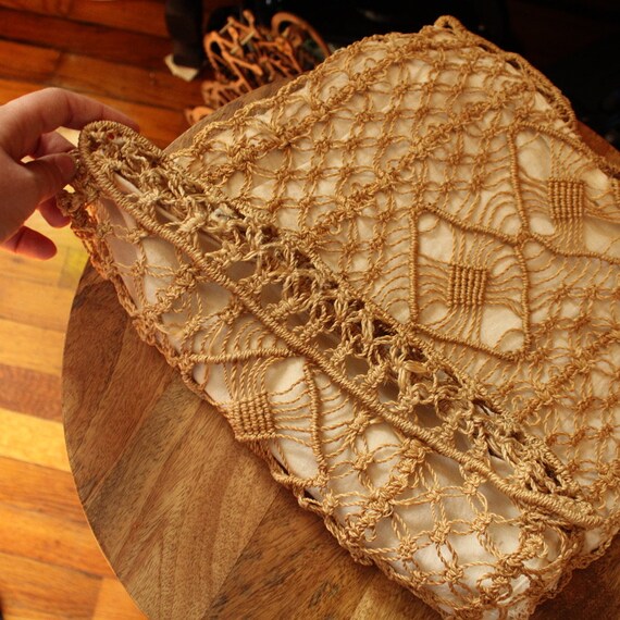 1970s vintage macrame large purse tote jute cotto… - image 5