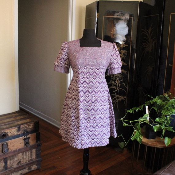 1960s/1970s vintage cotton knit babydoll dress wi… - image 1
