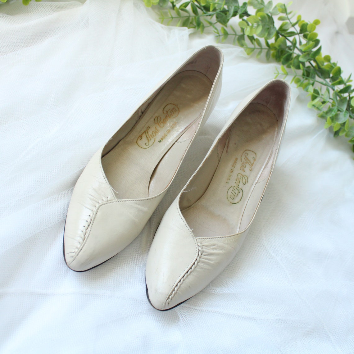 Ivory cream woven toe vintage kitten heels shoes | Etsy
