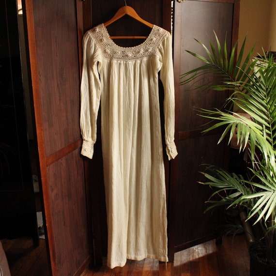 1970s vintage cream crochet indian cotton dress m… - image 5