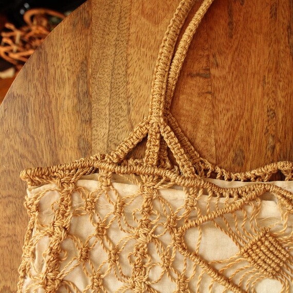 1970s vintage macrame large purse tote jute cotto… - image 4