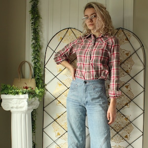 vintage flannel button down shirt with classic large pointed collar // sears roebuck and co / size xs / long sleeve / 1970s vintage top image 1