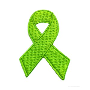 May include: A lime green ribbon, a symbol of support for various causes, such as mental health awareness, Lyme disease, and organ donation.