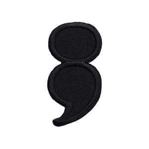Semicolon Semi-Colon Embroidered Iron On / Sew On Patch 1.0&quot; x 2.0&quot;