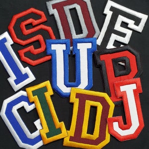Parche termoadhesivo bordado con letras de la A a la Z de 2" para universidad, con letras del equipo universitario, en varios colores para elegir, iniciales y números