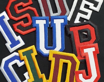 3 "Buchstaben A bis Z College Varsity Letterman Gestickte Applikation Aufbügler Viele Farben zur Auswahl der Initialen Zahlen