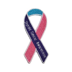 Thyroid Cancer Embroidered Iron On or Sew On Patch 3.75&quot; X 1.6&quot; or 3.0&quot; x 1.3&quot; Awareness Ribbon Gifts Fundraising