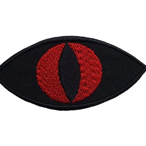 Black Sclera Red Iris Eye Embroidered Applique Iron On / Sew On Patch 3.0&quot; x 1.5&quot; or 2.0&quot; x 1.0&quot;