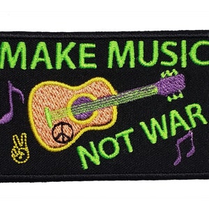 Make Music Not War Embroidered Iron On Patch  3&quot; x 2&quot; Music Notes Band Piano Guitar Music Treble Clef