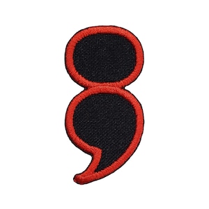 Semicolon Semi-Colon Embroidered Iron On / Sew On Patch 1.0&quot; x 2.0&quot;