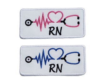 RN Nurse and Stethescope Embroidered Applique Iron on, Sew on, or Hook & Loop Patch 3.7" x 1.75"