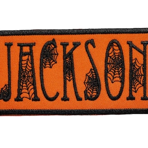 Customize With Your Name for Halloween Embroidered Applique Iron on Patch Custom Spider Web Font 4&quot; x 2&quot; or 6&quot; x 2&quot;