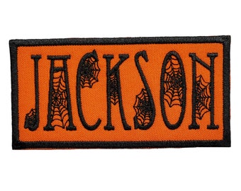 Custom Halloween Name Patch, Embroidered Spider Web Font Iron-On