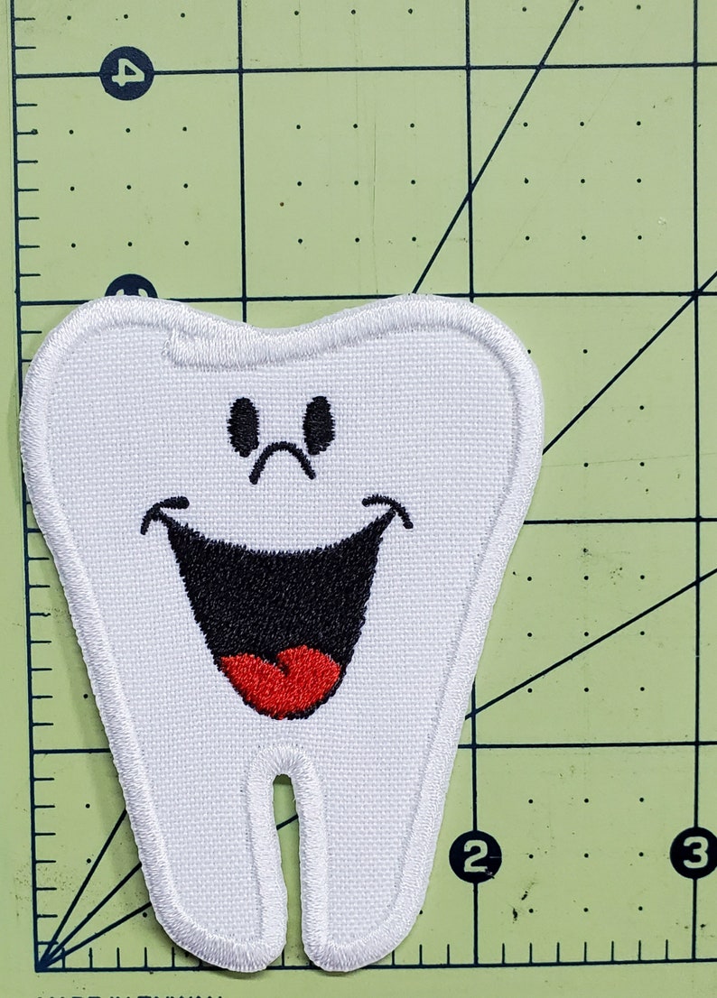 Cartoon Zahn gestickt Aufnäher 2,3 "x 3" Inspiration Lustig Humor Lachen Witz Animation Kind Baby Mädchen Junge Glücklich Spaß Zahnfee Bild 2