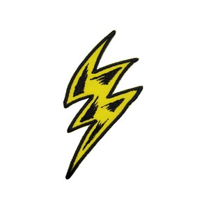 May include: A yellow lightning bolt with a black outline. The bolt is drawn in a cartoon style.