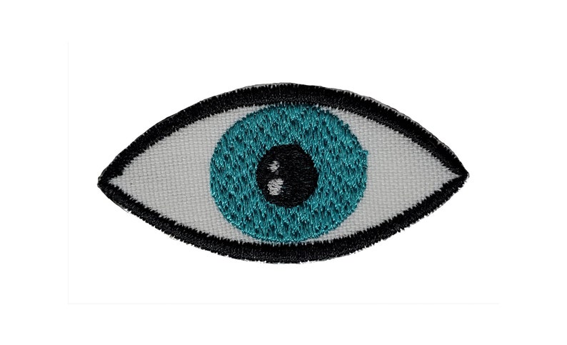 Teal Green Eye Embroidered Applique Iron On Patch 2.1 x 1 Eyeball Optical Peeper Glasses Looking Ogle Funny New Happy Fun