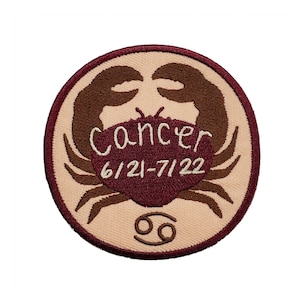 Cancer Zodiac Embroidered Patch, Iron On or Hook & Loop (3.1")