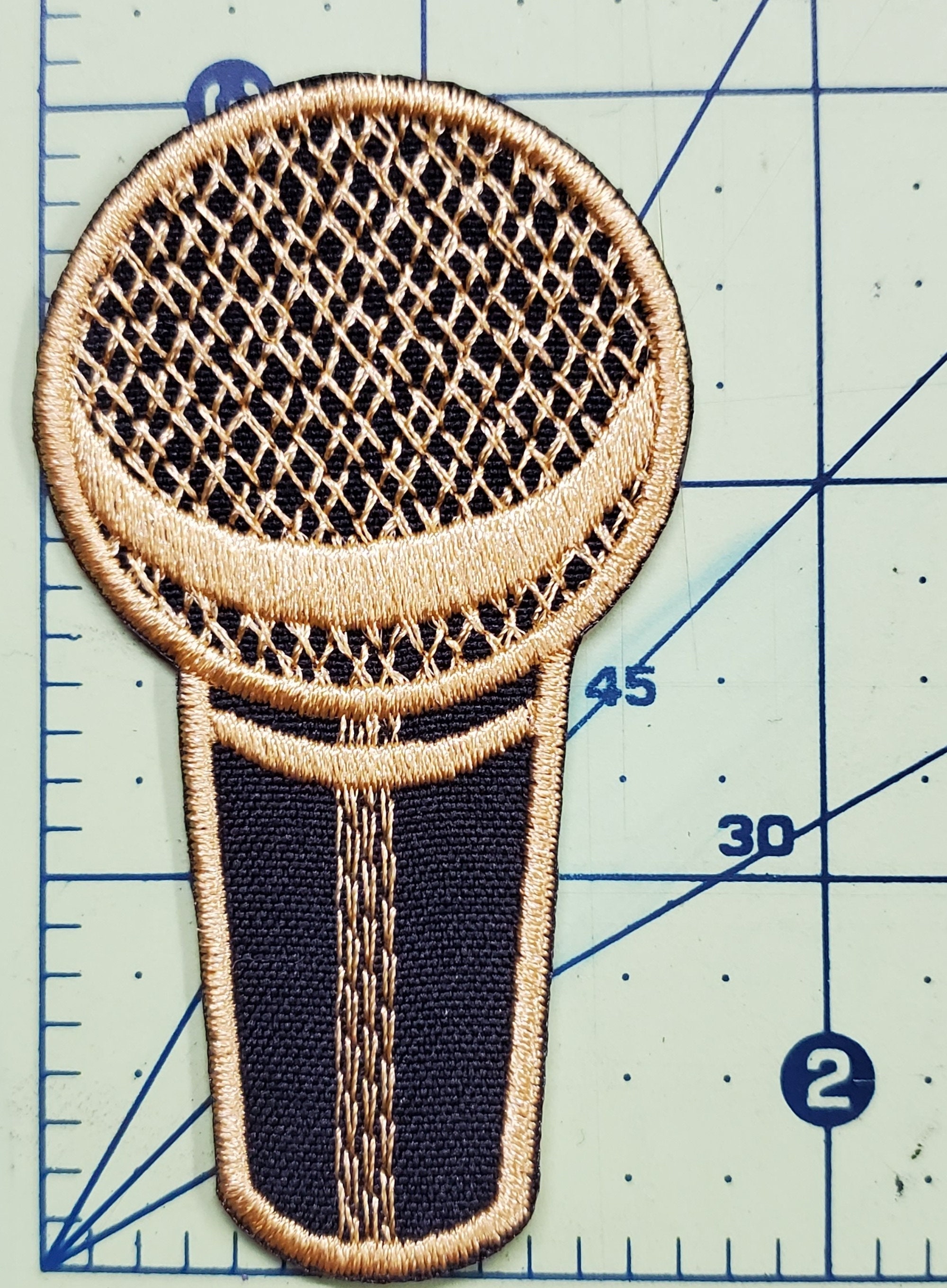 Embellishments Microphone Embroidered Iron On Patch 3 x 1.7 Lead Singer