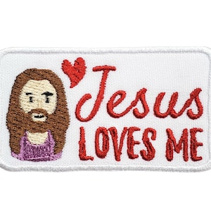Jesus Loves Me Embroidered/Applique Iron On Patch 2.7&quot; x 1.55&quot; Christian Jesus God Resurrection Christmas Religion