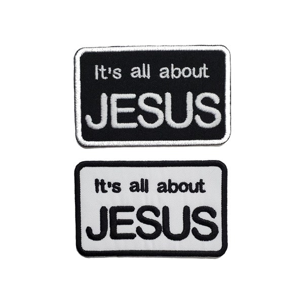 It's All About Jesus Christian Embroidered Iron On Patch 3.25" x 2.1" Bible Cover Book Bag Backpack Headliner Love