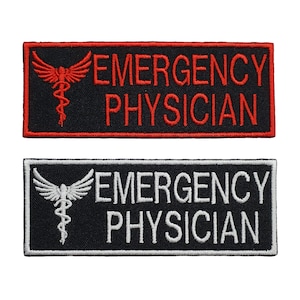 Emergency Physician Caduceus Embroidered Medical Name Tag Iron on, Sew on, or Hook & Loop Patch 4&quot; x 1.5&quot;