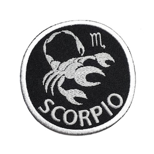 Scorpio Zodiac Embroidered Iron On Patch 2.9&quot; Choose Iron On or Hook & Loop