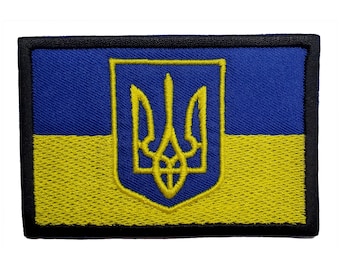 Yellow/Blue Sew/Iron On,3 X 2 1/4 Ukrainian Flag Embroidery Patch Emblem Tryzub 