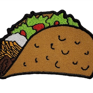 Taco Embroidered Iron On Patch 3&quot; x 2&quot; Cinco de Mayo Inspiration Funny Humor Laugh Joke Spanish Mexican Guacamole Animation